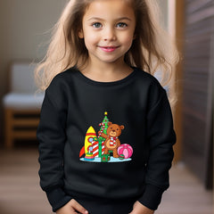Christmas Bear Print Girls Pullover Sweatshirt Long Sleeve Crew Neck Tops