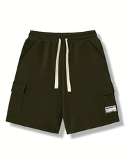 Men's Casual Cargo Shorts Solid Stretch Elastic Waist Drawstring