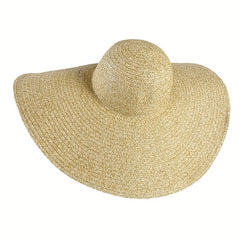 Oversized Wide Brim Sun Hat Khaki French Style Straw Hats UV Protection