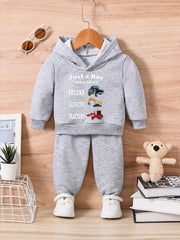 Cartoon Letter Print Kids Outfit Long Sleeve Sweatshirt Set