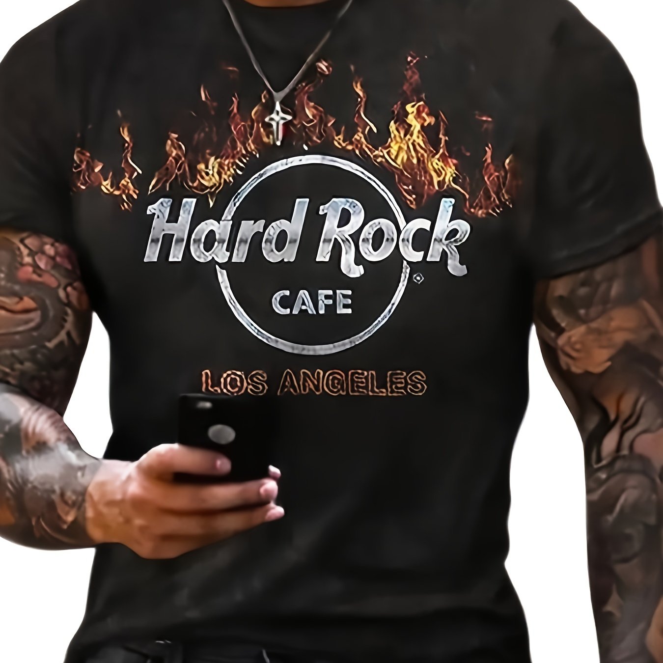 Hard Rock Cafe Pattern Print Men's Short Sleeve Tee