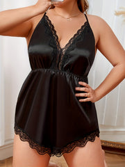 Lace Trim V Neck Pajama Romper