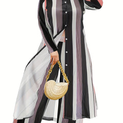 Women's Plus Striped Shirt Dress & Wide Leg Pants Set
