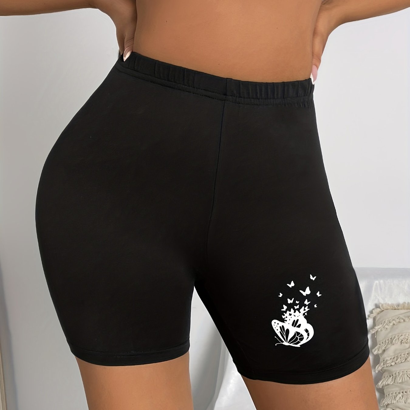 Butterfly Print Shorts Casual Summer Workout Slim Shorts Women's Clothing