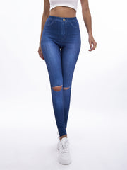 Denim Print Skinny Stretchy Leggings High Waist Yoga Leggings