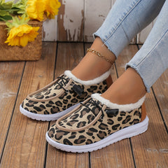 Leopard Print Snow Shoes Winter Warm Ankle Shoes