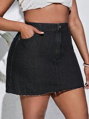 Casual Denim Skirt Raw Trim High Rise Mini Denim Skirt
