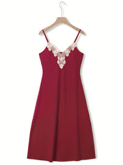 Lace Lounge Dress V-Back Spaghetti Strap Home Wear
