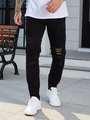 Slim Fit Ripped Cotton Jeans Mens Casual Street Style Distressed Mid Stretch Den