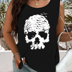 Skull Print Tank Top for Halloween