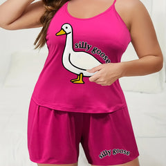 Pajama Set Goose & Letter Print Cami Top & Shorts