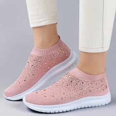 Faux Rhinestone Knitted Slip-On Sports Shoes for Women