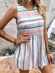 Casual Tank Dress Women's Plus Colorful Stripe Print Mini Dress