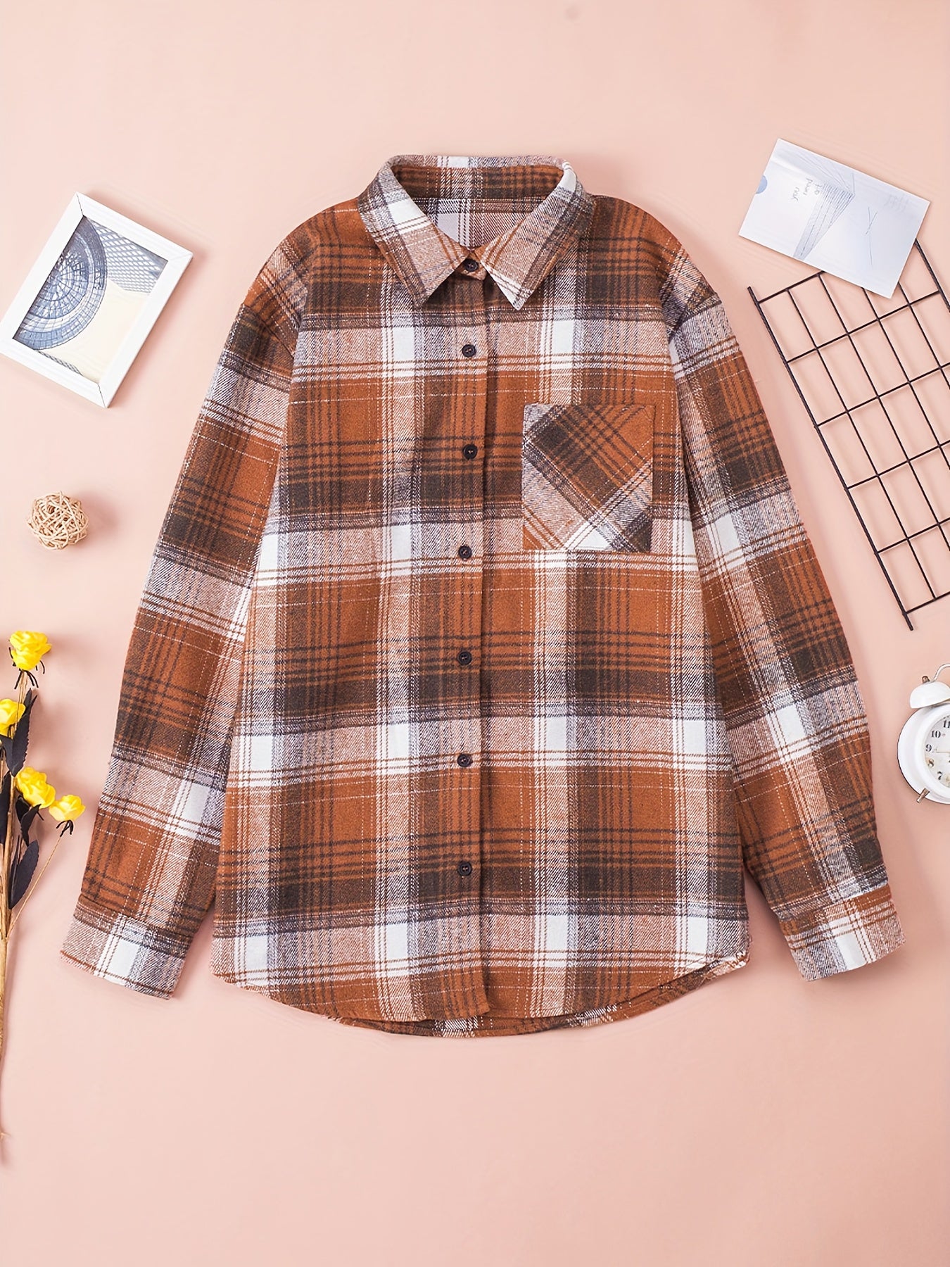 Gingham Graphic Long Sleeve Lapel Casual Shirt