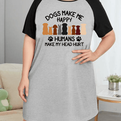 Dogs & Slogan Print Nightdress Tee Sleep Dress
