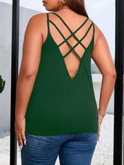Casual Cami Top Women's Plus Solid Round Neck Slight Stretch Cami Top