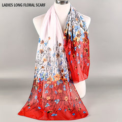 Gradient Floral Printed Chiffon Scarf Silk Head Wrap Sunscreen