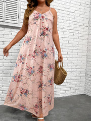 Floral Print V Neck Backless Maxi Cami Dress