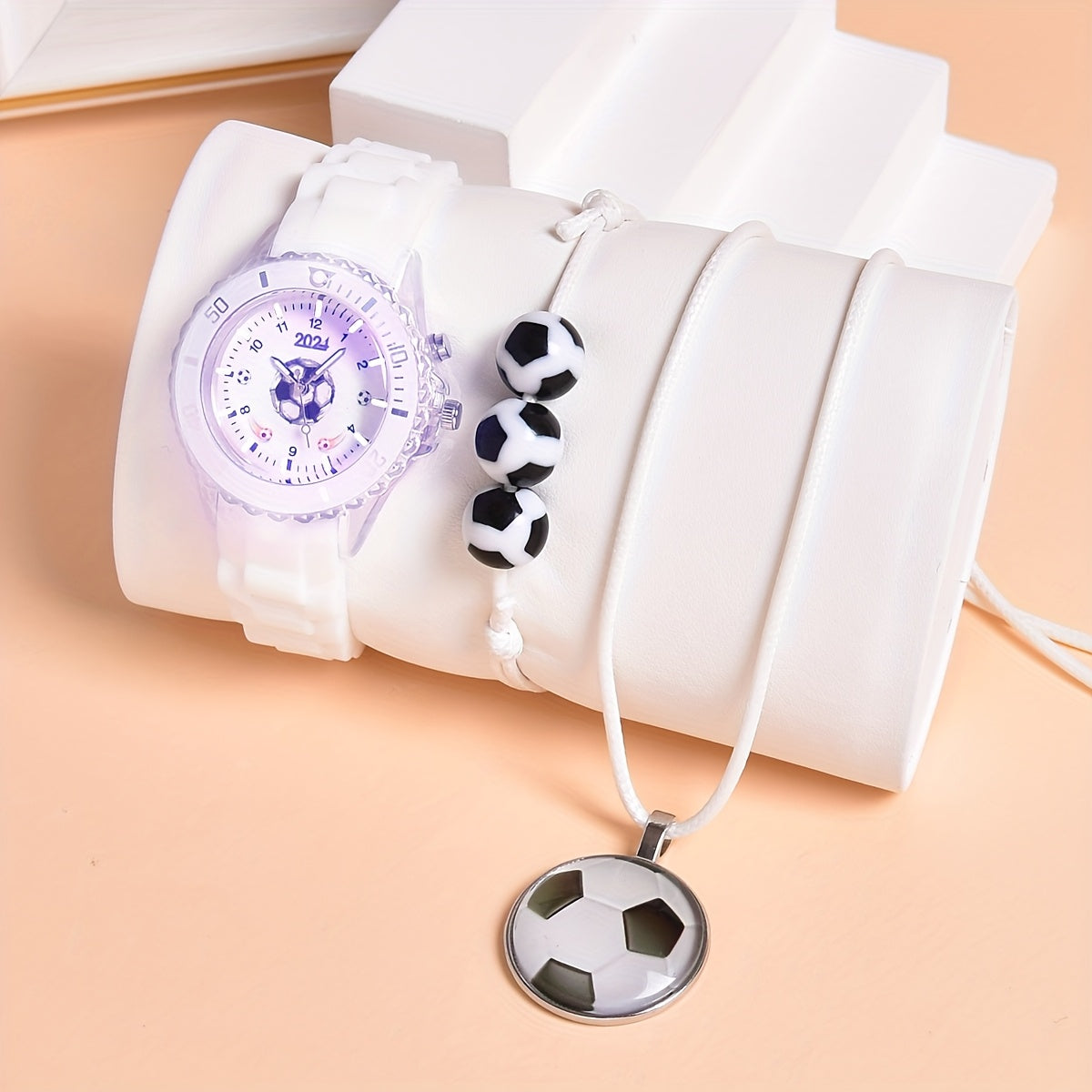 3pcs LED Sports Watch Set for Boys Soccer Theme
