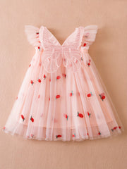 Toddler Girls Strawberry Embroidery Mesh Puffy Dress