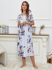Floral Print Nightdress Short Sleeve Sleep Dress Women's Sleepwear