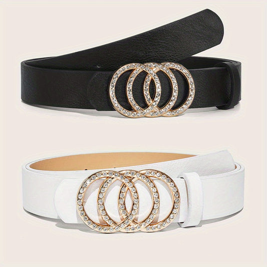 2pcs Rhinestone Buckle Belt Set for Women