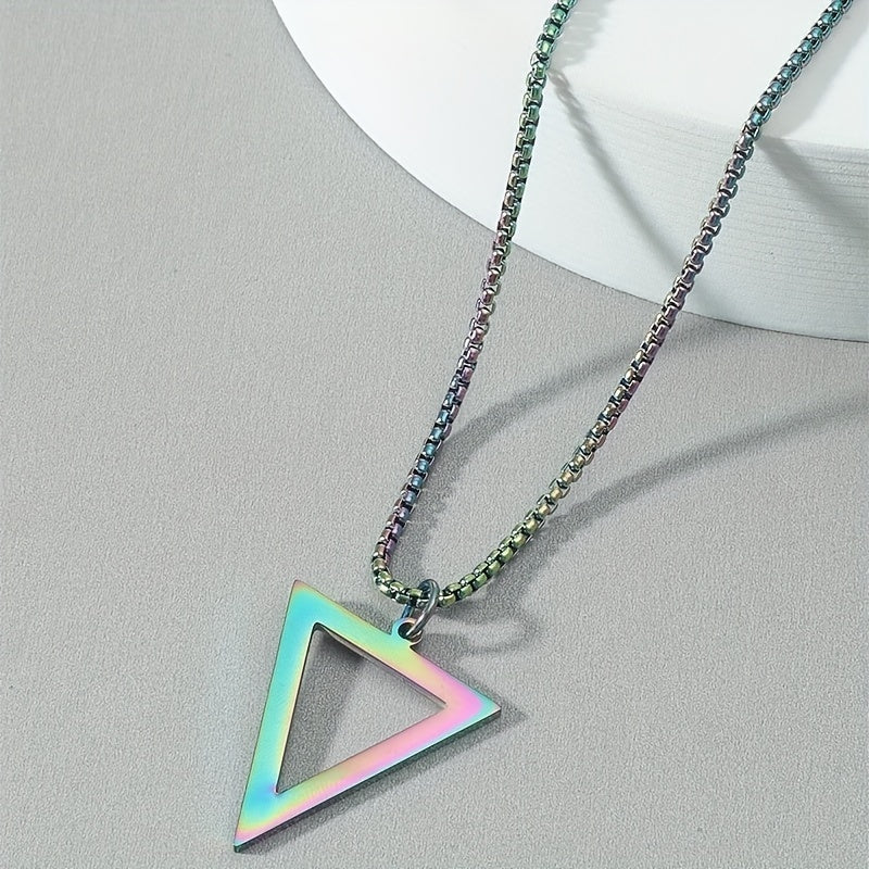 Men's Stainless Steel Triangle Pendant Square Chain Necklace
