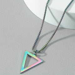 Men's Stainless Steel Triangle Pendant Square Chain Necklace