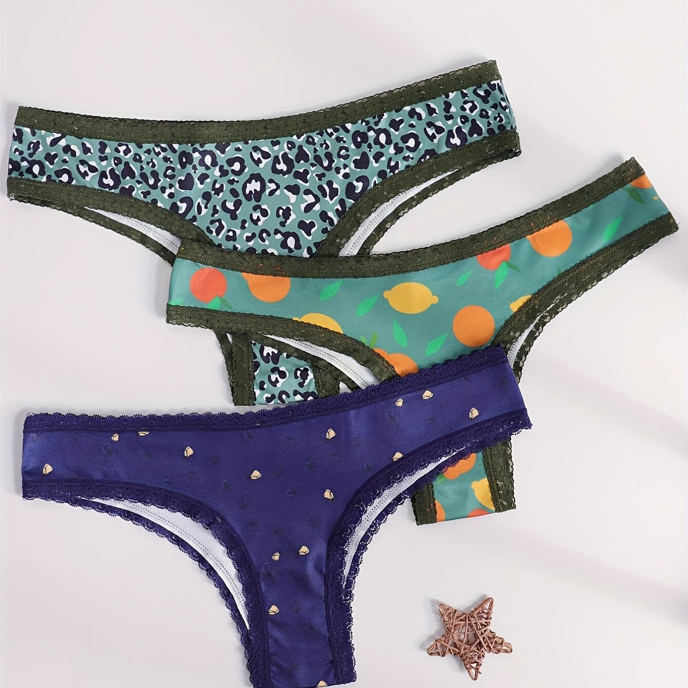 3pcs Lace Stitching Panties Low Waist Women's Lingerie