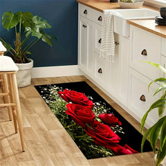 Rose Flower Pattern Carpet Washable Durable Rug for Year Decor