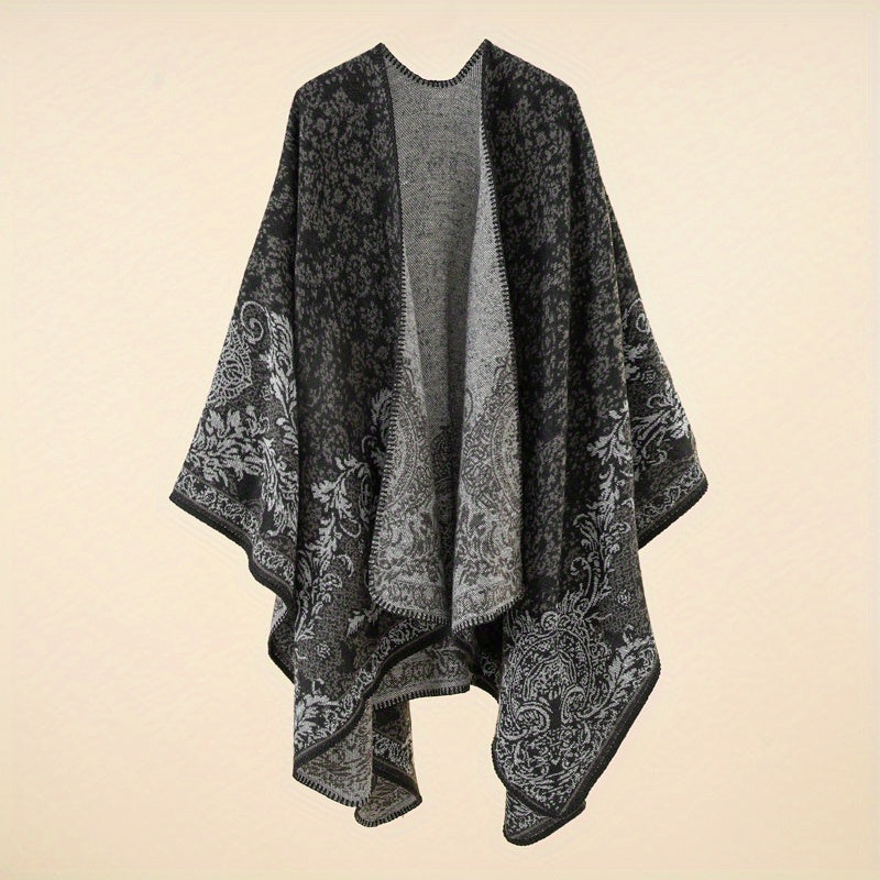 Cashmere Shawl Print Warm Long Shawl Casual Blanket Open Front Poncho Cape