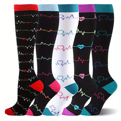 Men's Striped Compression Socks for Running Cycling Hiking - 5 Pairs