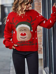 Christmas Pattern Knit Sweater Casual Crew Neck Long Sleeve Women's Clothing