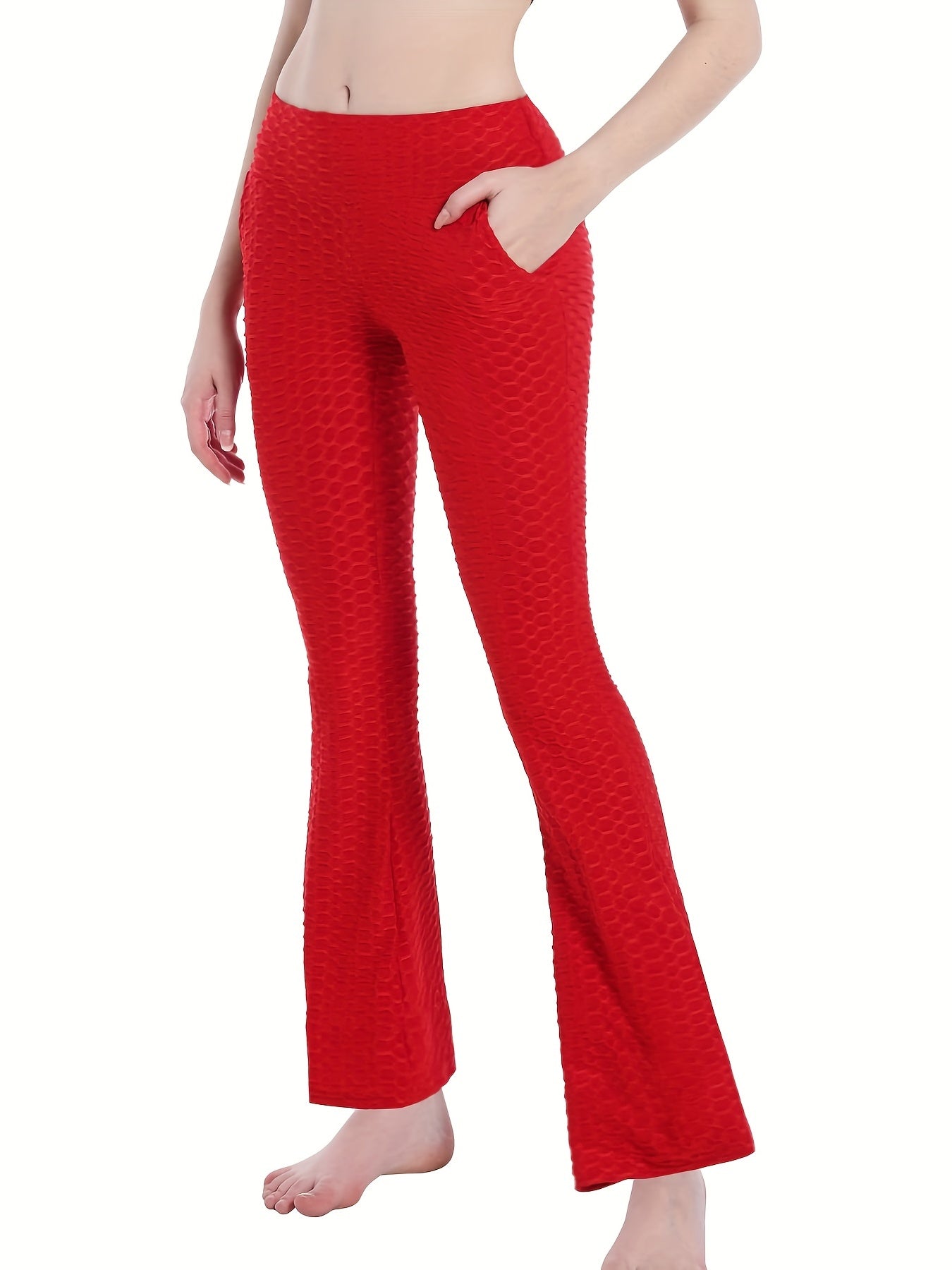 High Waisted Yoga Workout Tummy Control Bootcut Pants With Pocket