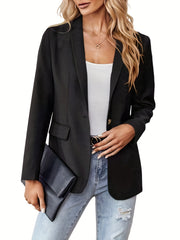 Solid Lapel Long Sleeve Blazer Open Front Women's Outerwear