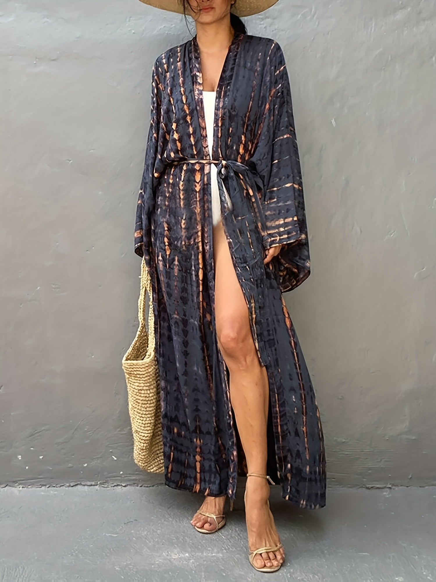 Tie Dye Kimono Cardigan Long Sleeve V Neck