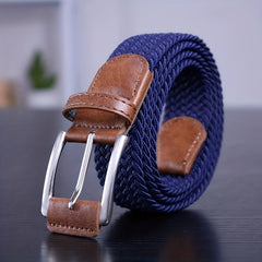 Men's Non-Porous Elastic Woven Pin Buckle Belt