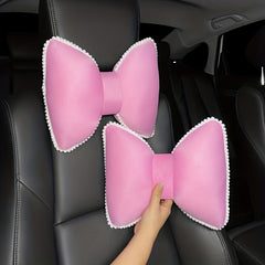 Car Headrest Neck Support Pillow Ice Silk Mesh Breathable Bow Waist Car Support