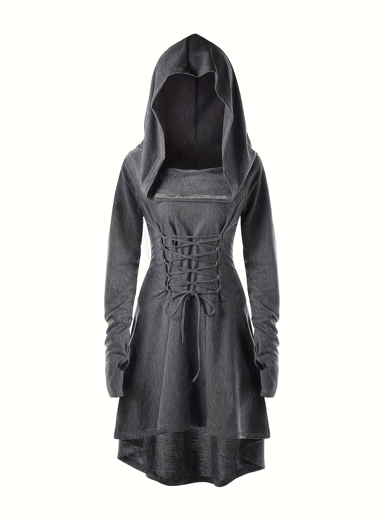 Gothic Lace Up Long Sleeve Hooded Dress