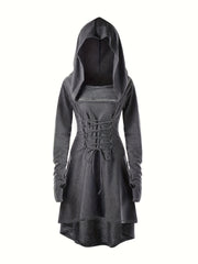 Gothic Lace Up Long Sleeve Hooded Dress