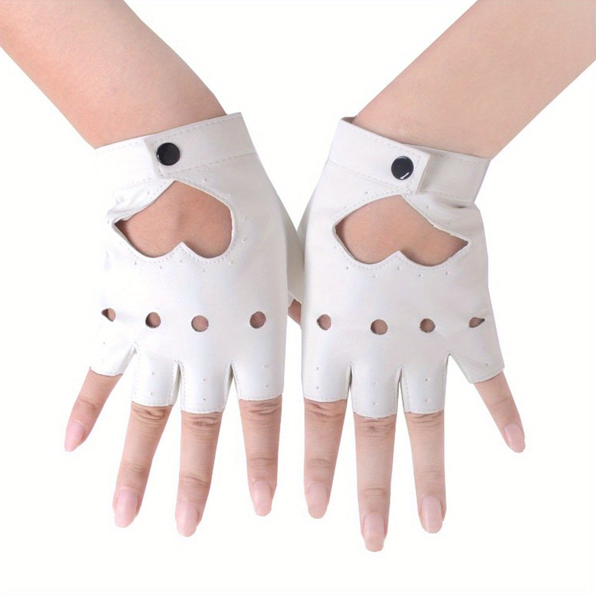 Punk Short Finger Gloves Peach Heart Hollow PU Leather Non-slip