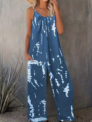 Tie Dye Wide Leg Cami Jumpsuit Casual Sleeveless Jumpsuit