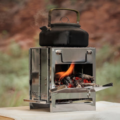 KORAMAN Portable Folding Wood Burning Camp Stove with Grill