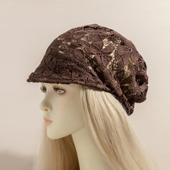 Lace Flower Soft Turban Hat Vintage Heap Hat Elastic Cap