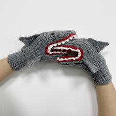 3D Shark Gloves Autumn Winter Dress Warm Mittens Knitted Christmas Halloween