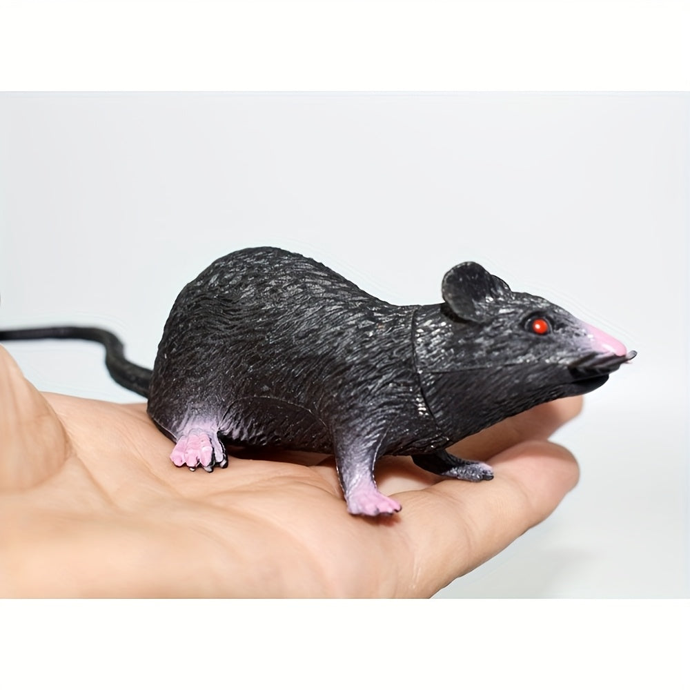 3pcs Mini Mouse Pups Realistic Plastic Toys Grey Fur Pink Accents Glowing Eyes