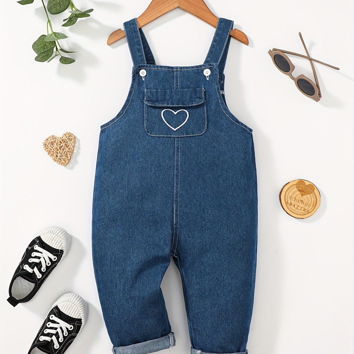 Baby Girls Heart Graphic Cotton Suspender Overalls