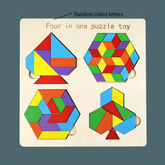 Wooden Brain Teaser Puzzle Set - Colorful Shapes Toy