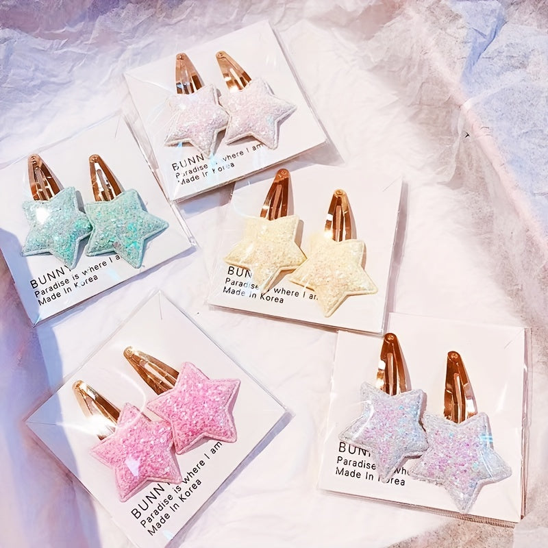 2pcs Little Girls Hair Bows Clips Double Layer Glitter Kids Hairpins Sequins Pri