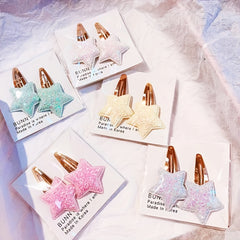 2pcs Little Girls Hair Bows Clips Double Layer Glitter Kids Hairpins Sequins Pri